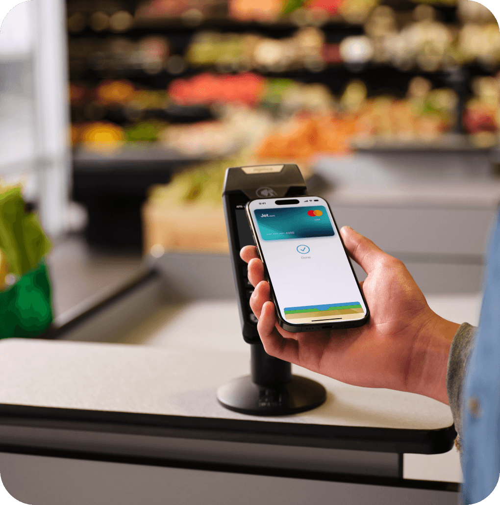 iPhone showing digital wallet with bank card